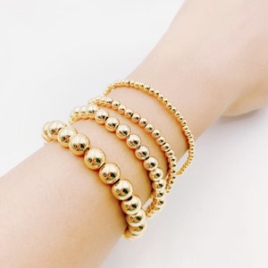 Elastic Gold Beaded Bracelet, 18K Gold Bead Stretch Bracelet, Gold Ball Bracelet, Gold layering bracelet, 3mm/4mm/6mm/8mm, BR009