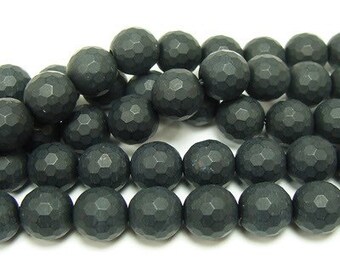 Black ONYX Bead--Matte Black Onyx Faceted Round Beads- Black beads, Matte Finish, Faceted Round Bead, 8mm/10mm/12mm, 15.5" Full strand
