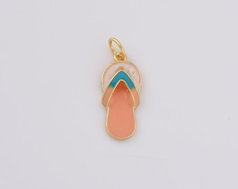 Zawieszka w kształcie klapki z wypełnieniem ze złota, wisiorek z emalii w kształcie sandału plażowego, artykuł do wyrobu biżuterii na wakacje, 21 x 8 mm, CP2222