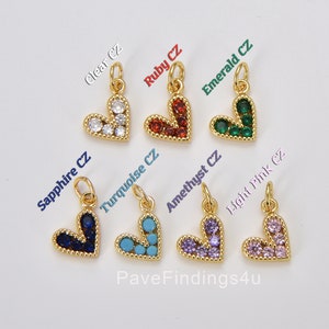 Ciondolo a forma di cuore in oro 18 carati, ciondolo micro pavé cubico per bracciale, orecchini, collana, 10 x 10 mm, CP1226