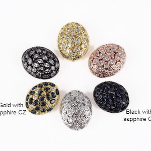 18K Gold Egg Spacer Beads, CZ Micro Pave Oval Bead, Egg Beads for Bracelet Necklace Jewelry Making, 19x16mm, BD721