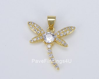 Dainty Gold Dragonfly Charm, 18K Gold Dragonfly Insect Pendant for Necklace Bracelet Jewelry Making Supplies, 23x20mm, CP1562
