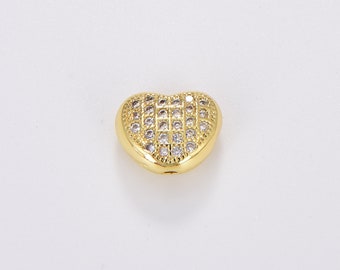 Pave Heart Bead, CZ Micro Pave Heart Beads, Cubic Zirconia, Gold/ Rose Gold/Silver/ Black Heart Bead, CZ Heart Jewelry, 9X8MM|BD642