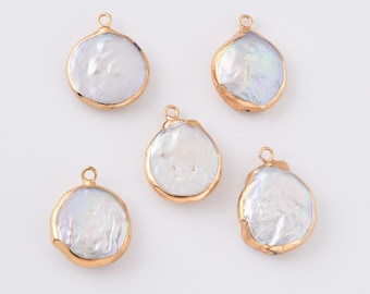 Irregular Round Freshwater Pearl Charm, Gold Filled Baroque Pendant for DIY Necklace Bracelet Jewelry Making, Natural Pearl Pendant, CP2321