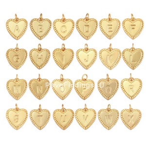 Ciondolo a forma di cuore con lettera iniziale riempito in oro, ciondolo con lettera dalla A alla Z in oro, ciondolo personalizzato con alfabeto per orecchini, collana, bracciale, CP1820