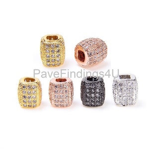 CZ Large Hole Bead, CZ Micro Pave Drum Barrel Spacer Beads, Cubic Zirconia, Big Hole Spacer Tube Beads, Pave CZ Bead, 1/2/6pcs, 7X6MM |BD702
