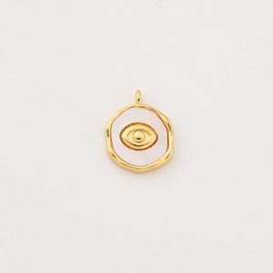 Ciondolo anti-malocchio riempito d'oro con smalto bianco, moderno ciondolo organico per collana, delicato gioiello spirituale, regalo di protezione per lei, CP2268