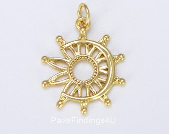 18K Gold Sun and Moon Charm, Celestial Sunshine Charm, Crescent Moon, Sun Pendant for Necklace Bracelet Jewelry Making Supply, CP1457