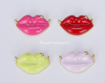 Enamel Lips Charm Connector, Pave Lips Charms Pendants, CZ Lips Charm, Sexy Lips Charm Pendant, 18K Gold Charm for Necklace Bracelet, CN400