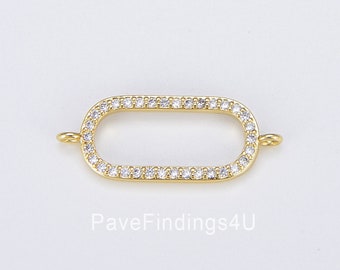 18K Gold Oval Charm Connector, CZ Micro Pave Oval Connector for Necklace Bracelet Jewelry Making Supply, 24x20mm, CN121
