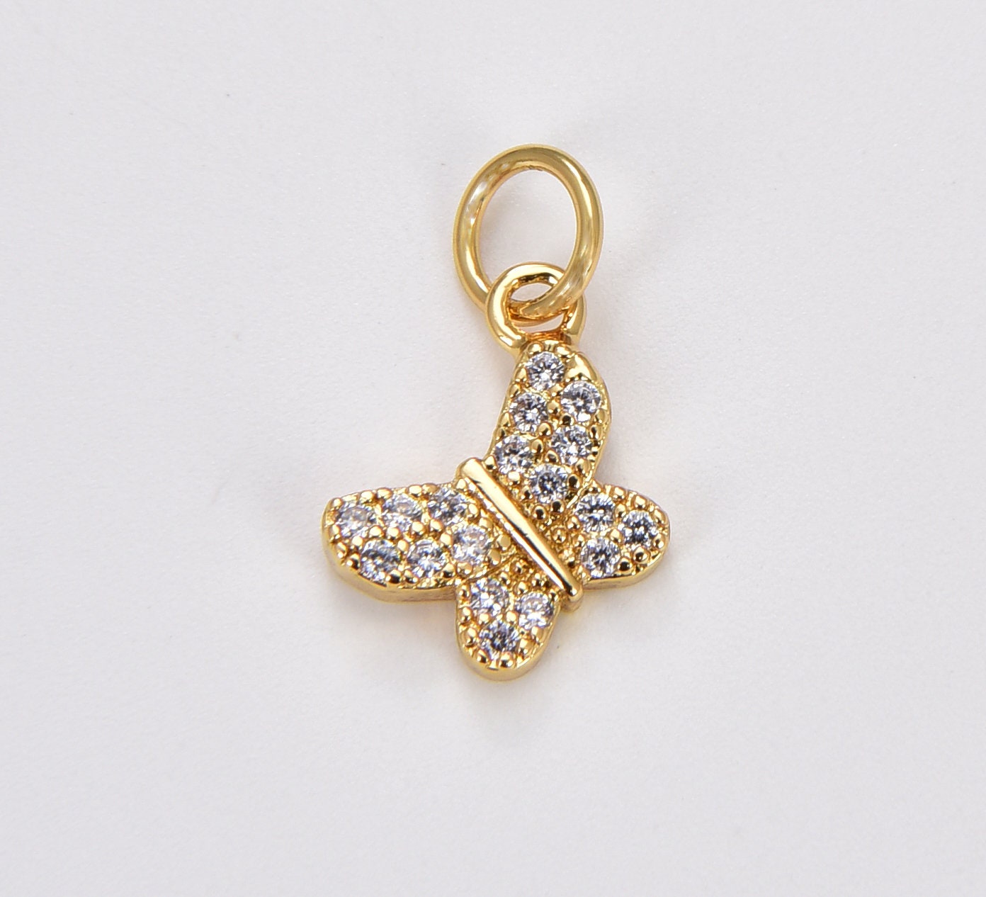 24K Gold Small Butterfly Charm CZ Micro Pave Butterfly - Etsy