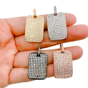 Dog Tag Charm, 18K Gold CZ Micro Pave Rectangle Pendant/Charm, Pave Dog Tag, Rectangular Dog Tag, 27x18mm, CP254