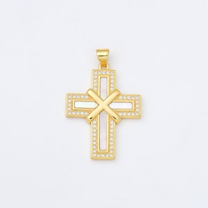 Cross Shell Pearl Charm, Gold Filled Cross Pendant for Christian Catholic Baptism, Religious Jewelry Making Supply, 25x33mm, CP2002