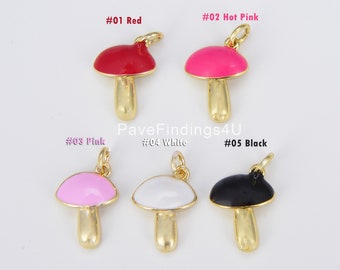 Lovely Colorful Enamel Mushroom Shape Charm, 18K Gold Mushroom, Magic Mushroom Charm for Necklace Bracelet Jewelry Making, CP1540
