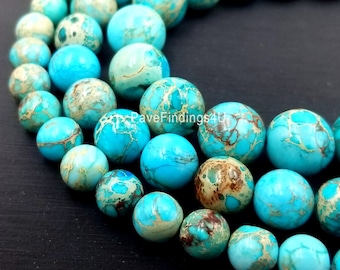 Light Blue Sea Sediment Jasper Smooth Round Beads 4mm 6mm 8mm 10mm 12mm 15.5" Strand GRN651