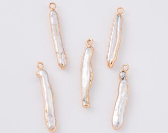 Long Stick Baroque Freshwater Pearl Charm, Gold Filled Irregular Pendant for DIY Necklace Bracelet Jewelry Making, Pearl Pendant, CP2326