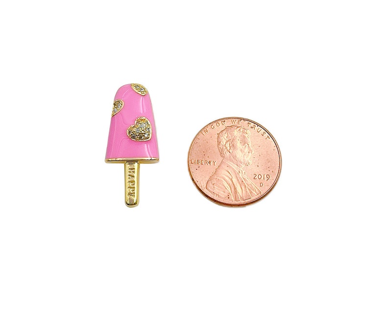 14K Gold Filled Happy Jewelry Pendant Craft Supplies CP1298 Pink Enamel Charm Necklace Bracelet Charm Sweet Charms Red Lollipop Charms