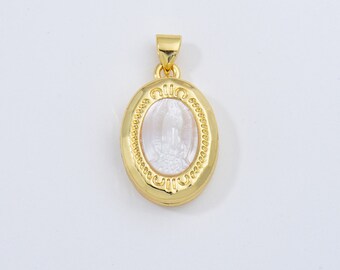 Mother Of Pearl Virgin Mary Locket Pendant, Gold Filled MOP Virgin Mary Pendant,  Lady of Guadalupe Religious Gift, Personalized Gift CP1949