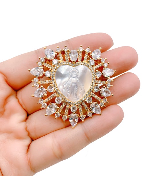 アクセサリー 24K/18K Virgin Mary Gold Pendant 24K Gold Virgin Mary Holy Mother Micro Pave CZ Cubic Zirconia