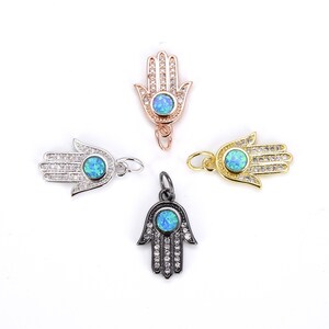 14pcs Blue Cubic Zirconia Hamsa Hand Charms - 18K Gold Plated Brass For Jewelry Making