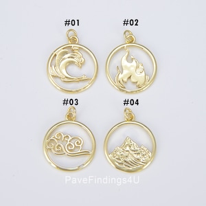 Zierliche 18K Gold Charm Element Anhänger Wasser Feuer Erde Wind Anhänger für Armband Halskette Ohrring Vorrats Anhänger, 25x19mm,CP1556
