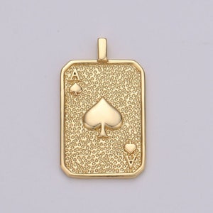 Pingente Ás de Espadas, Medalhão Dourado, Pingente Ás de Coração, Colar Inspirado em Las Vegas, Pingente Retangular em Coração de Pêssego, CP1281
