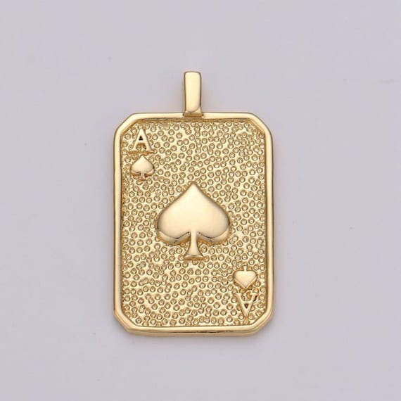 Ace of Spade Charm Gold Medallion, Ace of Heart Pendant Necklace 