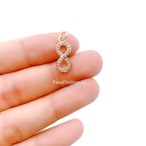 Ciondolo con ciondolo infinito, ciondolo infinito in oro 18 carati con micro pavé di zirconi cubici, simbolo dell'infinito, ciondolo infinito, collana infinito, 17 x 7 mm, CP1111