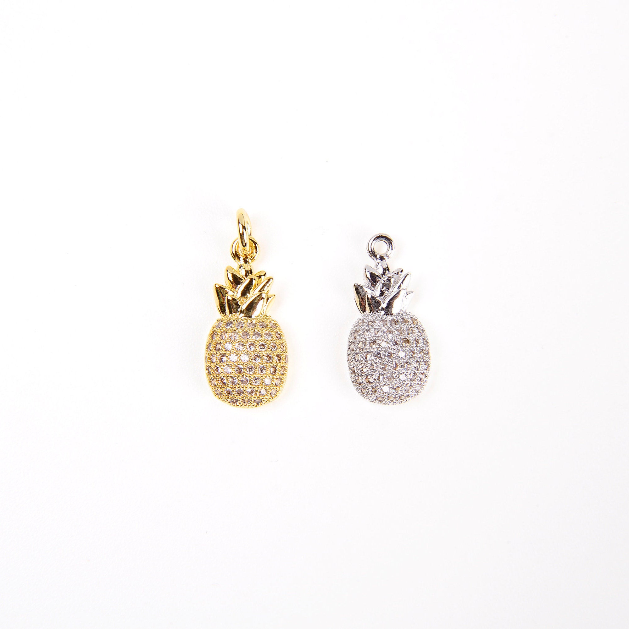 18K Gold Small Pineapple Charm, CZ Micro Pave Pineapple Pendant