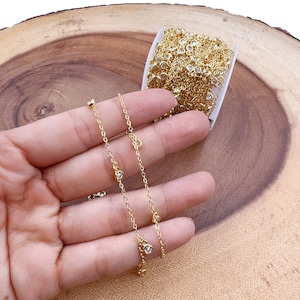 Clear Round Bezel Cut CZ Link Chain by Yard, Gold Filled Round CZ Chain by Foot, Unfinished Chain, Wholesale Bulk Roll Chain, CH325
