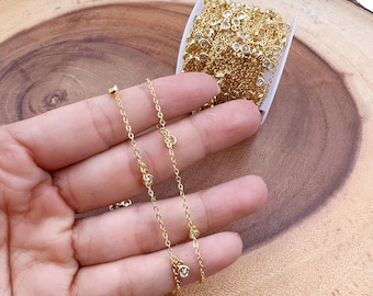 Clear Round Bezel Cut CZ Link Chain by Foot, Gold Filled Round CZ Chain by Foot, Unfinished Chain, Wholesale Bulk Roll Chain, CH325