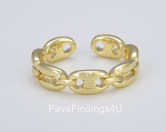 Anillo de cadena de oro de 18 quilates, anillo de bufanda Regate, anillo apilable de oro, regalo para mejores amigos, anillo apilable, anillo de cadena abierta, anillo ajustable, RG051