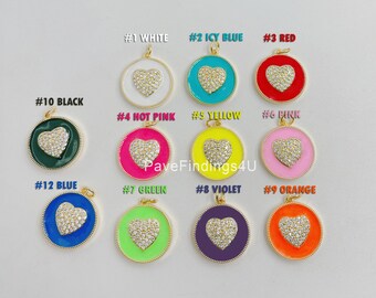 Neon Enamel Heart Charm, Gold Filled Over Brass Enamel with CZ Heart Charm for Necklace Bracelet Earring Charm Supply Jewelry, CP1415