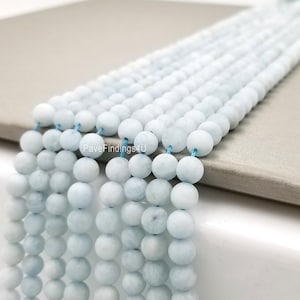 6/8/10/12mm Aquamarine Smooth Bead, Aquamarine Round Bead Matte Natural Gemstone Round Loose Beads, Full Strand 15.5 inch, OLD-GRN095