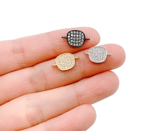 18K Gold Micro Pave CZ Oval Connector, CZ Micro Pave, Pave Connector, Pave Cz Pendant, Bar Connector, Round Connector, 15x8mm, CN061