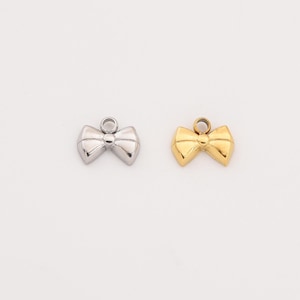 Gold Filled Bow Charm, Dainty Stainless Steel Ribbon Pendant for Necklace Bracelet Earring DIY Jewelry Making Supply, Gift for Her, SCP020