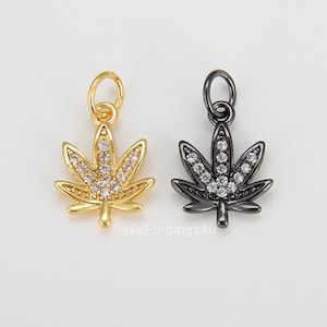 Collana con ciondolo a forma di foglia di marijuana in oro 18 carati, con sei foglie, micro pavé, bracciale, orecchini, ciondoli per la creazione di gioielli, CP686