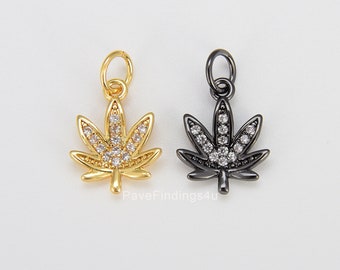 Colgante de hoja de marihuana de seis hojas en oro de 18 quilates, con micropavé, para pulseras y pendientes, para joyería, CP686