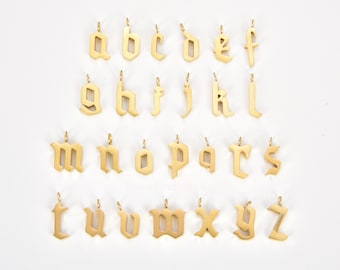 Gold Personalized Gothic Initial Letter Charm, Gold Filled Necklace Custom Old English Font Style, CP1209