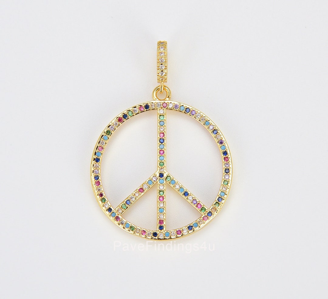 18K Gold Peace Sign Charm, Peace Symbol Pendant, Mercedes Sign