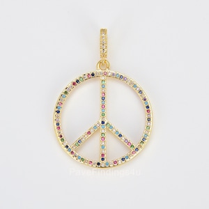 Ciondolo simbolo della pace in oro 18 carati, ciondolo simbolo della pace, simbolo Mercedes, braccialetto con ciondolo, collana con ciondolo, zirconia cubica, 39 x 27 mm, CP857