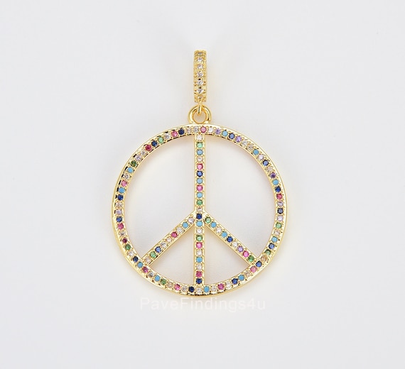 18K Gold Peace Sign Charm, Peace Symbol Pendant, Mercedes Sign
