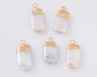 Rectangle Freshwater Pearl Charm, Gold Filled Baroque Stick Pendant for DIY Necklace Bracelet Jewelry Making, Natural Pearl Pendant, CP2322