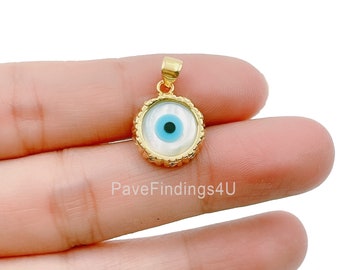 Dije de ojo malvado de oro de 18 quilates, colgante extra pequeño de ojo malvado, Ojo de RA, joyería minimalista, regalo para ella, componente de collar de novia, CP1265