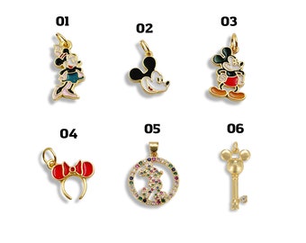 Mouse Charm, Mouse Enamel Charm, Ribbon Headband Charm, Key Charm 18K Gold Mouse Charm Bracelet Necklace Jewelry Making Gift CP-Batch-26