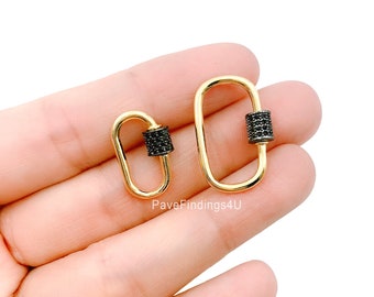 14K Gold Dual Color CZ Pave Oval Shape Clasp, Gold Black Color Carabiner Clasp,  Carabiner Lock, Cubic Zirconia, 18/24mm, CL400A