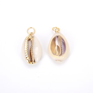 Ciondolo con conchiglia di ciprea in oro 14 carati, ciondolo con conchiglia, collana con conchiglia naturale, ciondolo con conchiglia, conchiglia di ciprea, 29 x 15 mm, CP778