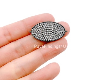 Black Oval Shape CZ Micro Pave Connector, Oval Connector, Connector Charm, Cubic Zirconia, 35x16mm, CN104-E406