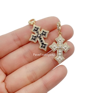 Ciondolo a forma di croce in smalto oro 18 carati, ciondolo a forma di croce con zirconi cubici, ciondoli a forma di croce, collana a forma di croce, ciondolo religioso, zirconia cubica, 30 x 15 mm, CP926