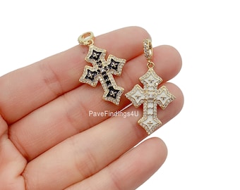 18K Gold Enamel Cross Charm Pendant, CZ Cross Pendant, Cross Charms, Cross Necklace, Religious Charm, Cubic Zirconia, 30x15mm, CP926